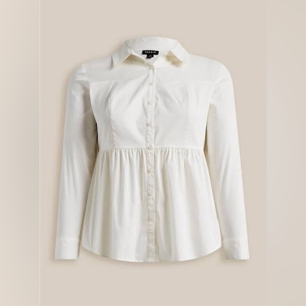 Torrid poplin corset smocked white button up- EUC